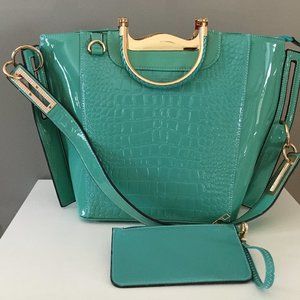 Womens Shoulder Handbag Snakeskin inspired design Teal Color NWT